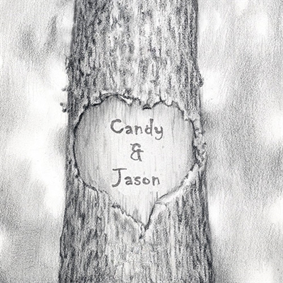 Pencil Drawing Print of Love Trunk with Custom Names and Text for Anniversary,by myDaVinci - myDaVinci